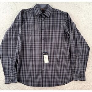 Ben Sherman Shirt Men's 16 34-35 Large Blue Gingham Plaid Cotton Dress Preppy